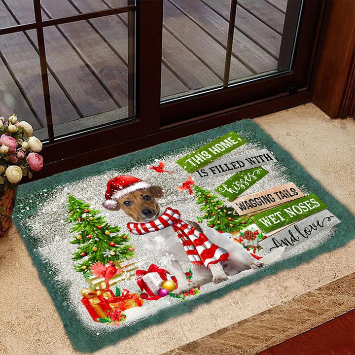 Jack Russell Terrier Doormat For Christmas Decor, This Home Is Filled With Kisses Door Mat Gift For Dog Lover