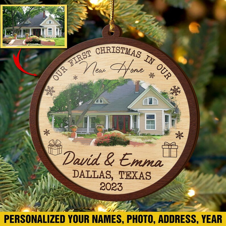 Personalized Our First Home Wooden Ornament, First Christmas In Our New House Ornament, Gifts For Couples