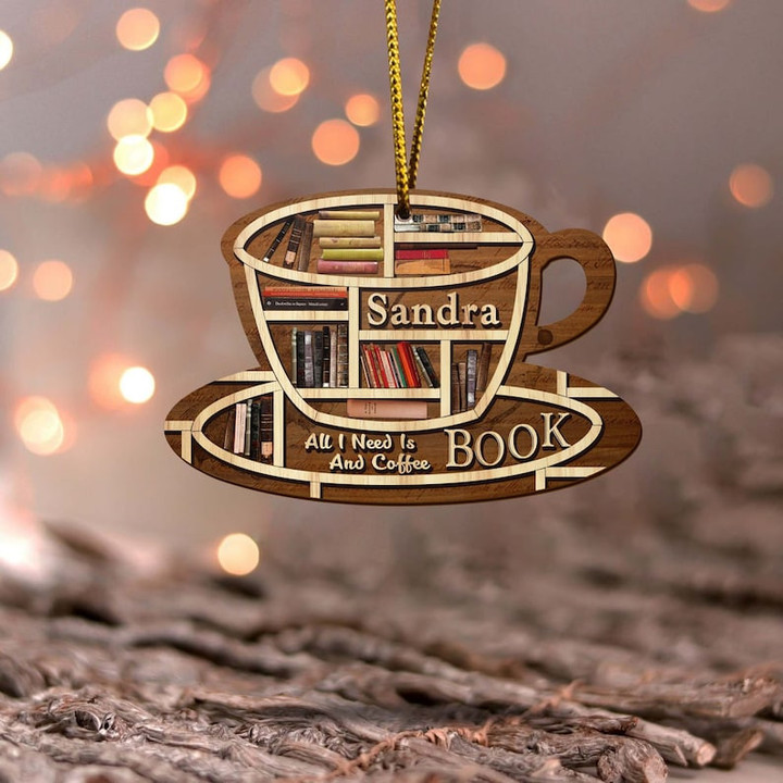 Personalized Book Wood Ornament, Coffee Lover Gift, Book Lover Gift, Custom Book Ornament, Christmas Tree Ornament