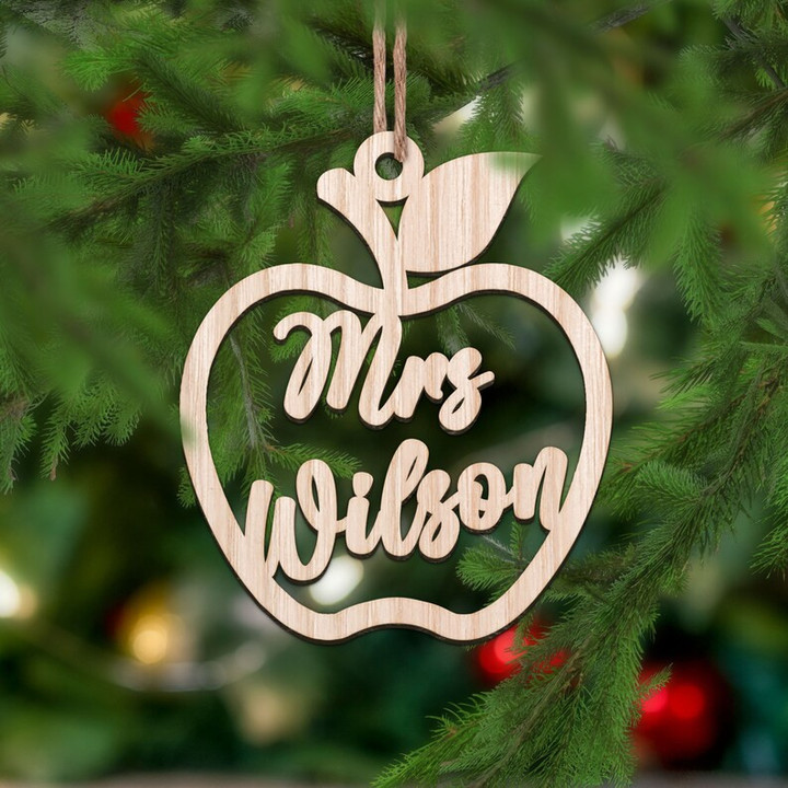 Teacher Christmas Ornament, Personalized Teacher Gift, Teacher Name Wood Ornament, Xmas Decor Gift for Teachers