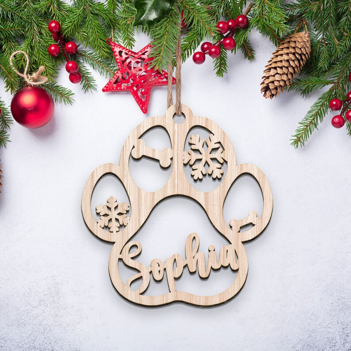 Custom Dog Christmas Ornament, Personalized Dog Paw Wood Ornament, Dog Owner Keepsake, Christmas Gifts for Kids