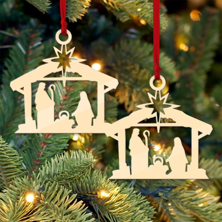 Narivity Tree Ornament, Nativity Scene Ornament, Wood Christmas Tree Ornament, Wooden Christmas Decoration