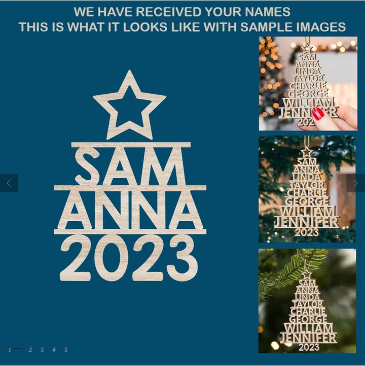 Family 2023 Custom Name, Christmas Tree Name Wood Ornament, Personalized Wooden Ornament Gift For Family