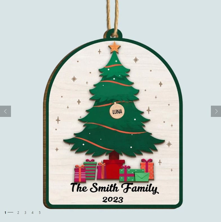 Family Christmas Tree Personalized Wood Ornament, Custom Name Christmas Ornament Gift For Family Members