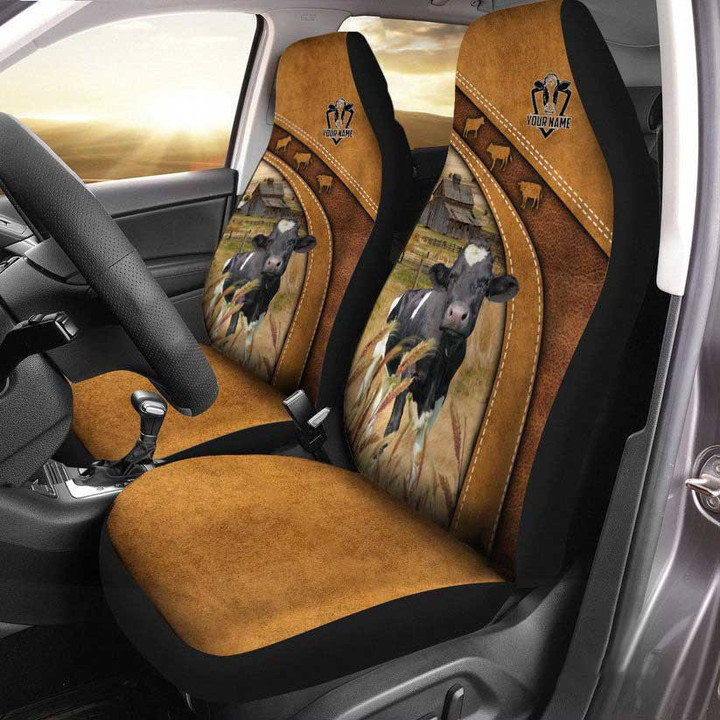 Holstein Pattern Customized Name 3D Car Seat Cover Set 2 Gift For Farmer Cow Lover