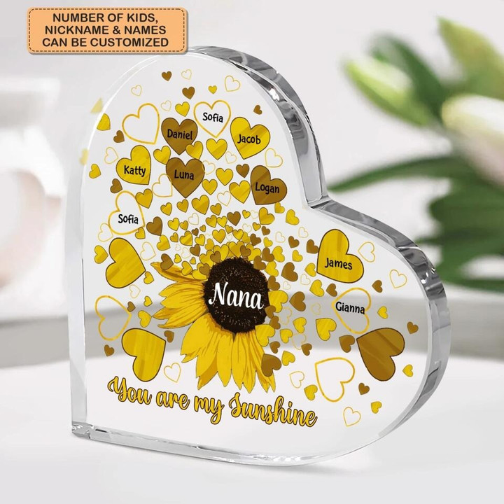 You Are My Sunshine - Personalized Heart Shaped Acrylic Plaque - Gift For Mom & Grandma