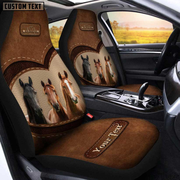Horse Pattern Customized Name Heart Car Seat Covers Universal Fit Set 2 Gift For Horse Lovers