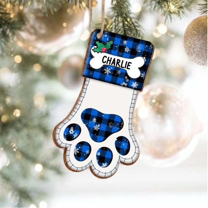 Personalized Dog Christmas Paw Stockings For Xmas Tree Decor, Custom Christmas Wooden Ornament Gift For Dog Lover