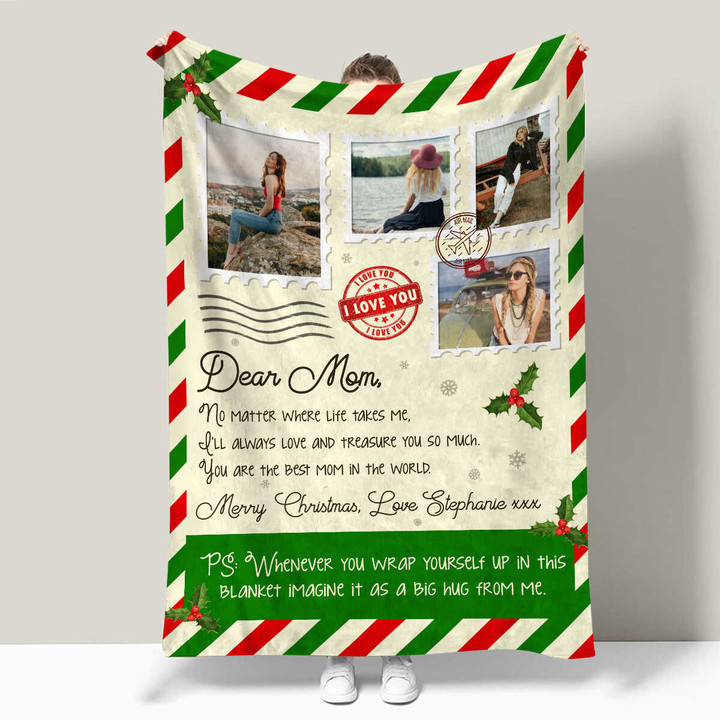 Christmas Gift For Mom, Custom Photo Mom Love Letter Blanket, Gift From Daughter Fleece Sherpa Blanket