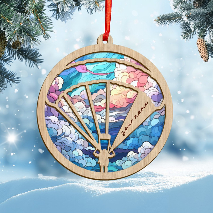 Personalized Skidiving Wooden Suncatcher Ornament For Xmas Tree Decor, Custom Name Ornament Gift For Skidiver