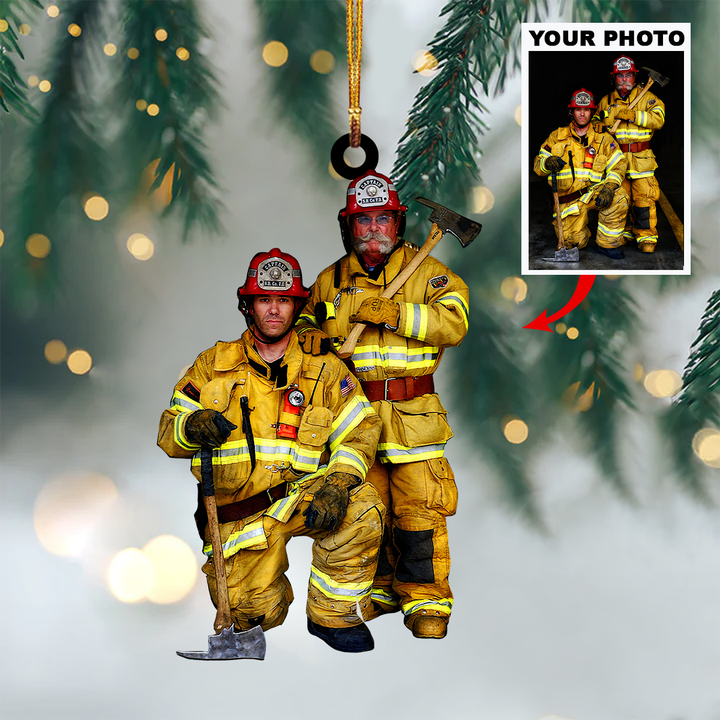 Personalized Firefighter Photo Mica Ornament For Dad, For Husband Customized Your Photo Ornament Gift For Colleague
