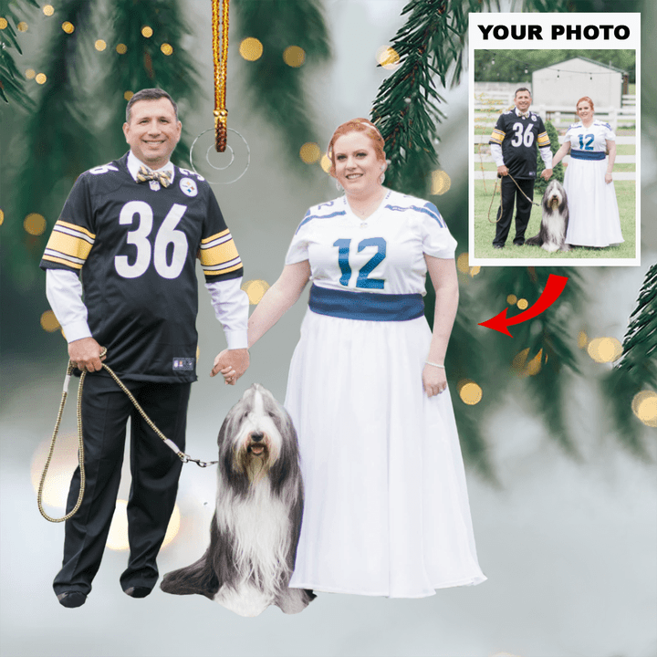 Personalized Football Photo Mica Ornament - Gift For Couple Love Football - American Football Couple Wedding Photo