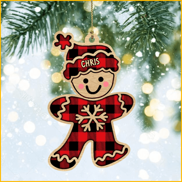 Personalized Gingerbread Kids Christmas Wood Ornament, Custom Name Wooden Christmas Ornament Gift For Children