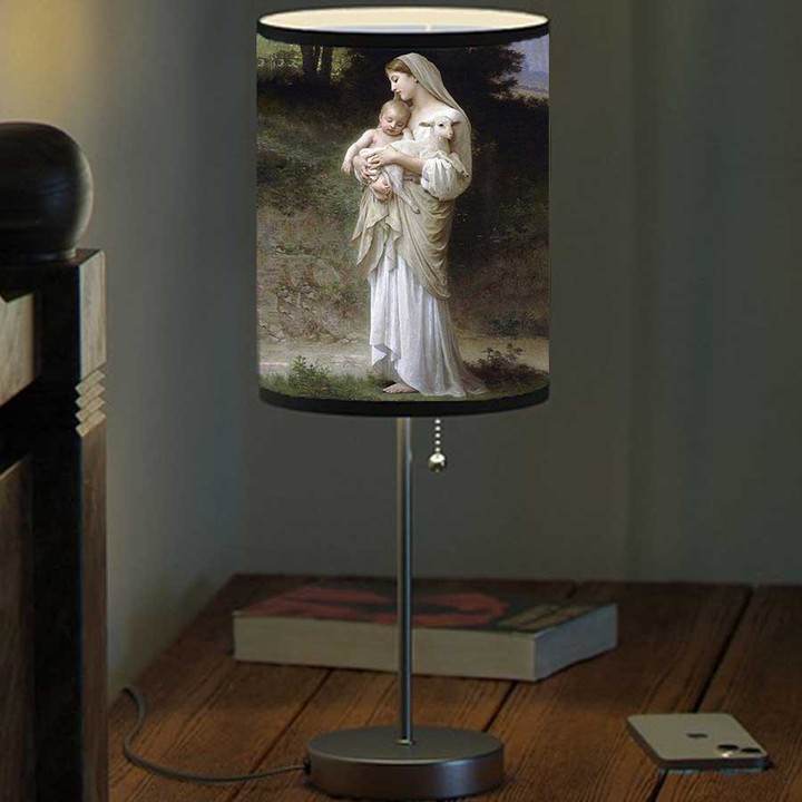 Innocence Virgin Mary Baby Jesus Lamb Table Lamp for Bedroom, Gift for Husband and Wife
