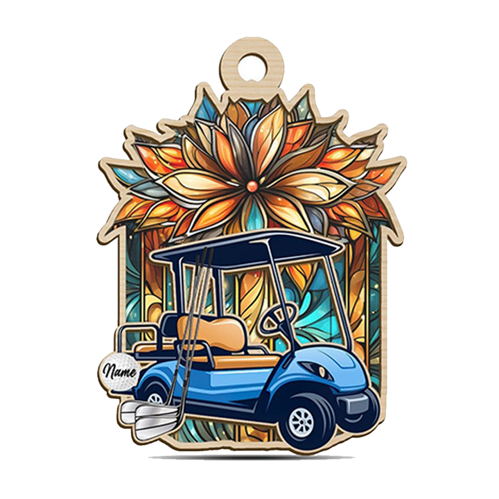 Personalized Golf Cart Christmas Suncatcher Ornament, Gift for Golf Lovers