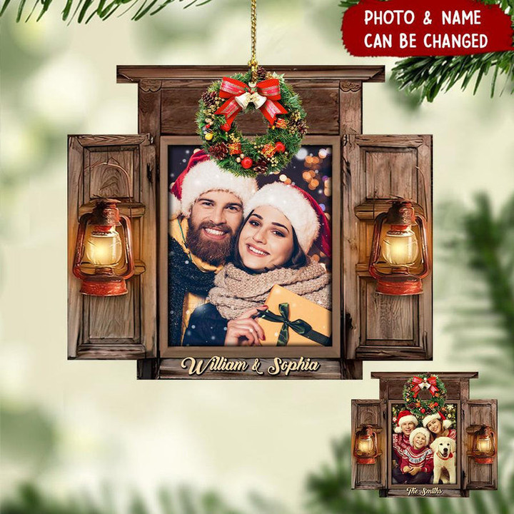 Personalized Photo Window Couple Family Christmas Xmas Wood Ornament, Custom Photo Ornament Gift For Family