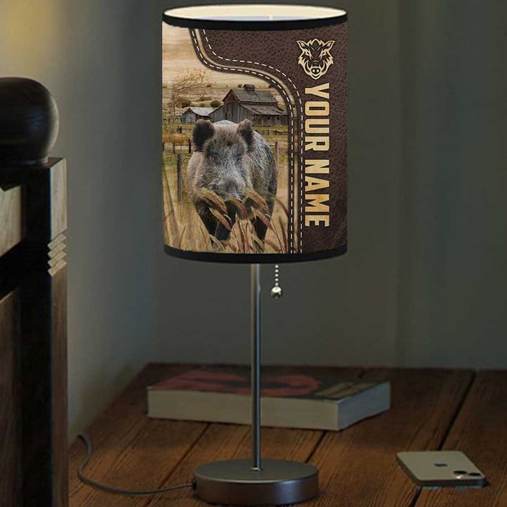 Personalized Hogs Leather Pattern Table Lamp, Hogs Farmhouse Decor for Bedroom