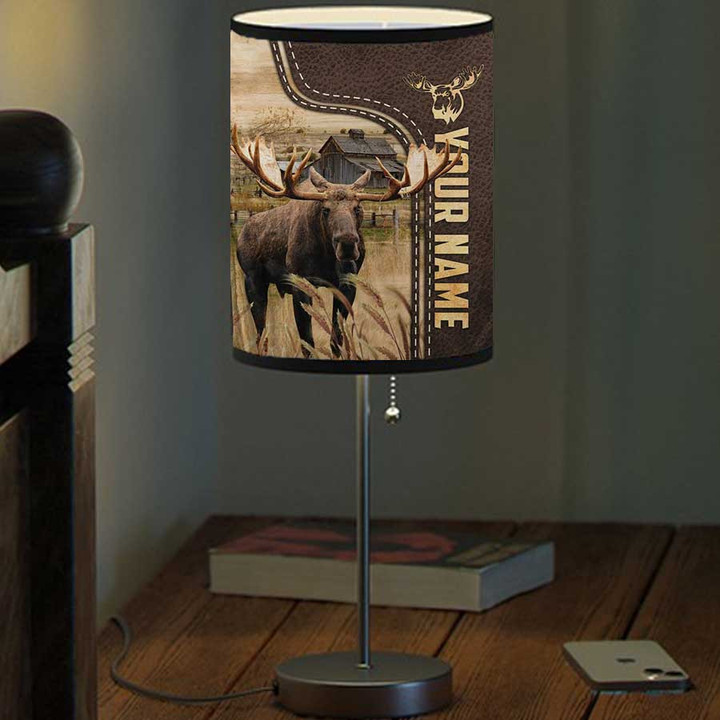 Personalized Moose Leather Pattern Table Lamp Bedroom Decor for Moose Lovers