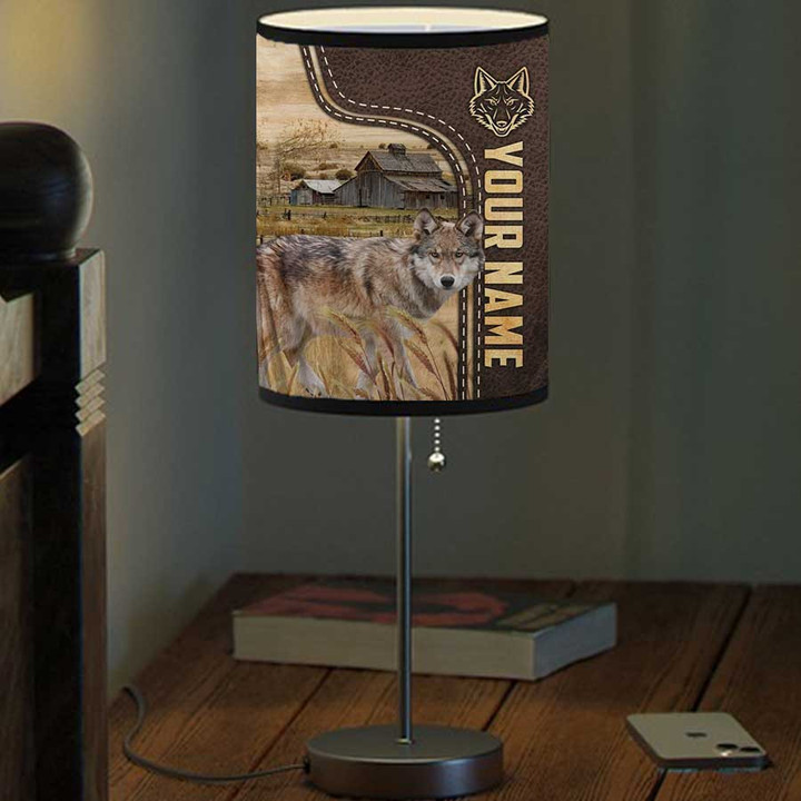 Personalized Name Coyotes Leather Pattern Table Lamp Bedroom Decor Gift for Coyotes Lovers