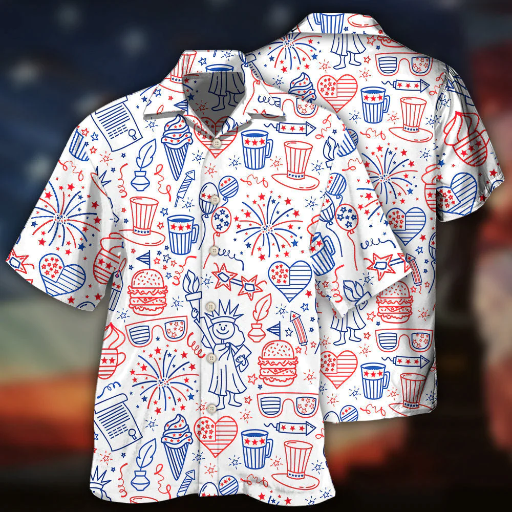 Independence Day Cool Drawing Icon All Printed 3D Hawaiian Shirt Dilyp ...