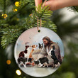 Jesus Surrounded By Border Collies Sits on the Moon Ceramic Ornament