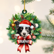 Personalized Border Collie Christmas Wreath Ornament, Gift for Dog Lovers Flat Acrylic Ornament