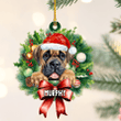 Personalized Boerboel Christmas Wreath Ornament, Gift for Dog Lovers Flat Acrylic Ornament