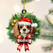 Personalized Cavalier King Charles Spaniel Christmas Wreath Ornament, Gift for Dog Lovers Flat Acrylic Ornament