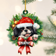 Personalized Japanese Chin Christmas Wreath Ornament, Gift for Dog Lovers Flat Acrylic Ornament