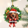 Personalized Irish Setter Christmas Wreath Ornament, Gift for Dog Lovers Flat Acrylic Ornament