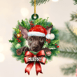 Personalized Xoloitzcuintli Christmas Wreath Ornament, Gift for Dog Lovers Flat Acrylic Ornament