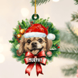 Personalized Tibetan Spaniel Christmas Wreath Ornament, Gift for Dog Lovers Flat Acrylic Ornament
