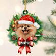 Personalized Pomeranian Christmas Wreath Ornament, Gift for Dog Lovers Flat Acrylic Ornament