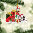 America Bulldog Sleeping On Gift Boxes Merry Christmas Flat Acrylic Ornament, Christmas Gift for Dog Lovers