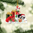 Black And White Shih Tzu Sleeping On Gift Boxes Merry Christmas Flat Acrylic Ornament, Gift for Dog Lovers