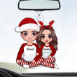 Christmas Doll Couple Sitting Hugging Personalized Acrylic Car Ornament
