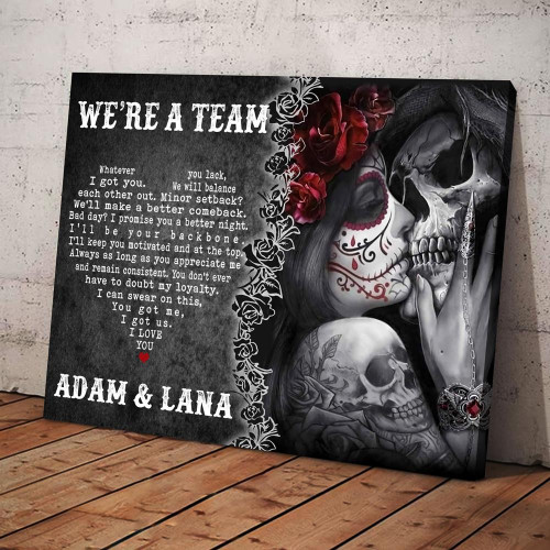 Personalized Couple Skull We're a Team Wall Art Canvas Gift for Him for Her