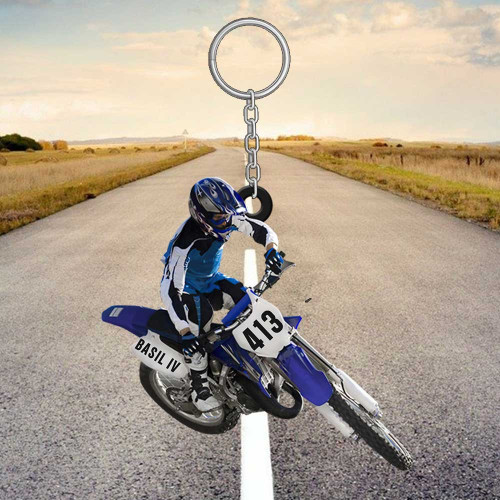 Personalized Motocross Dirt Bike Keychain, Custom Name Acrylic Flat Keychain for Biker