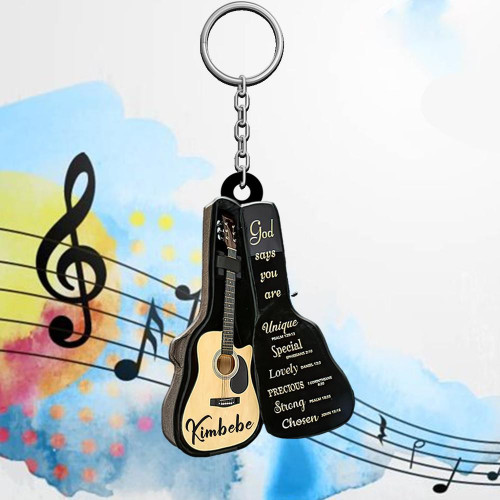 Personalized Classic Guitar Keychain, Custom Name God says you are Keychain for Guitarist