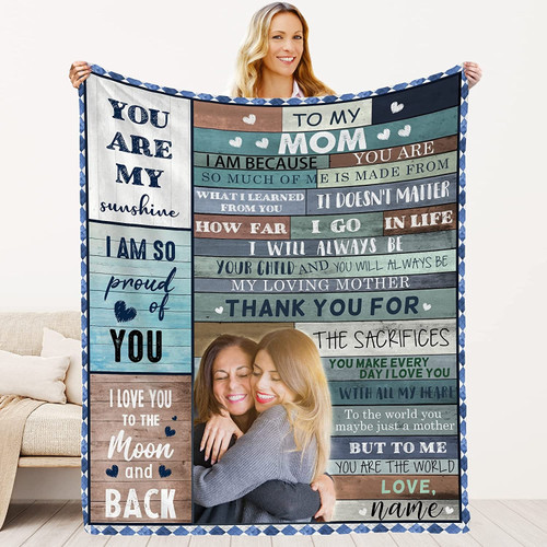 Personalized Mom Blanket with Names & Pictures Change, to My Mom Gift from Daughter Son, Fleece & Sherpa Blanket