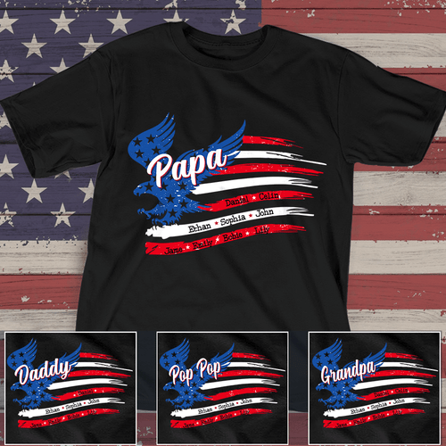Papa with Grandkids Names 4th Of July CTL94 T-Shirt