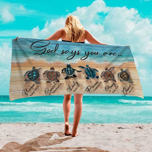 Funny Turtle God Says You Are Jesus Beach Towel for Men, Women, Summer Outfit for Swimming
