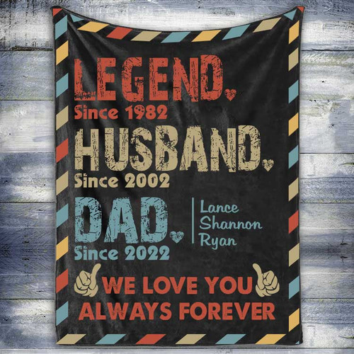 Funny Father's Day Throw Blanket Gift from Daughter, Legend Husband Dad Est Blanket with Kid Names Fleece Blanket