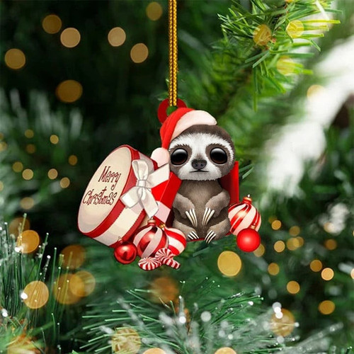 Adorable Sloth Christmas Ornament for Christmas Decor, Sloth Flat Acrylic Ornament Christmas Gift for Sloth Lovers