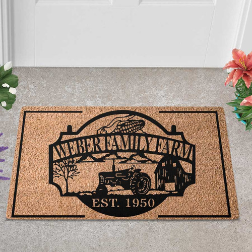 Personalized Tractor Farmhouse Doormat for Farmer, Men, Custom Farm Name Coir Doormat