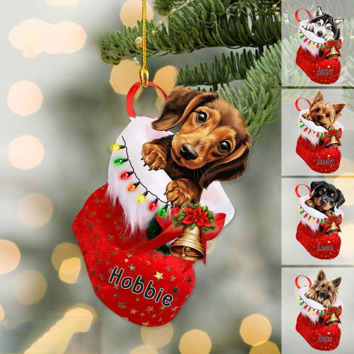 Personalized Dog in Christmas Stocking Acrylic Christmas Ornament, Gift for Dog Lovers, Dog Mom, Dog Dad Gift
