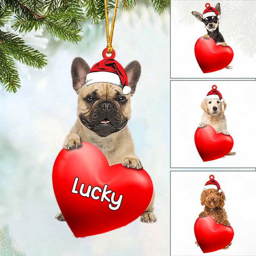 Personalized Dog Heart Christmas Love Two Sided Ornament, Gift for Dog Lovers, Love Dogs Tree Decor
