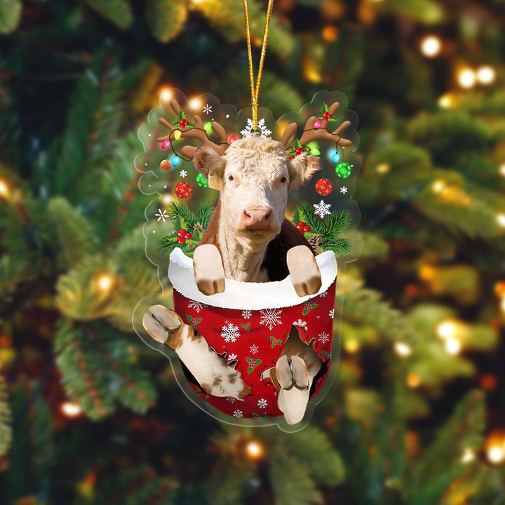 Dilypod Hereford In Pocket Christmas Ornament Flat Acrylic Farmhouse Ornament