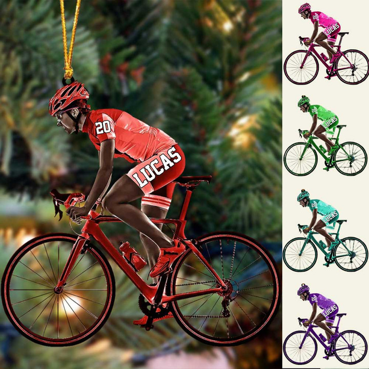 Customized African American Cyclist, Female Cyclist Bike Riding Acrylic Christmas Ornament Gift For Cyclists