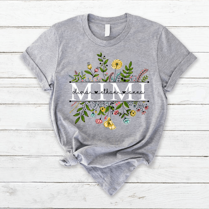 Personalized Wildflowers Mimi And Grandkids T-Shirt, Grandma Shirt Floral Version Custom Kid names